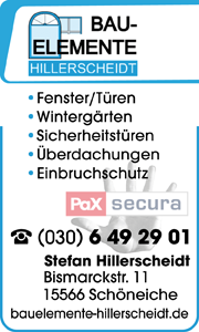 Bauelemente Hillerscheidt Fenster/Türen, Wintergärten, Sicherheitstüren, Überdachungen,Einbruchschutz, Schöneiche bei Berlin